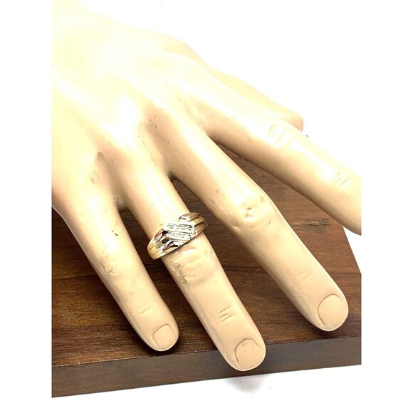 Men's Ring 10k Gold Two Tone Diamond 0.05ctw Statement Cocktail Estate Size 10.5 - Picture 5 of 13